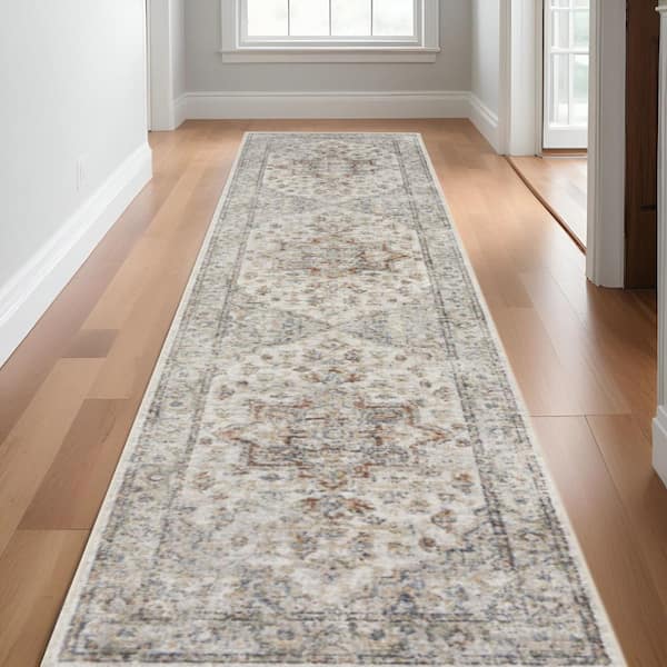 2 ft. x 12 ft. Gray Oriental Washable Area Rug