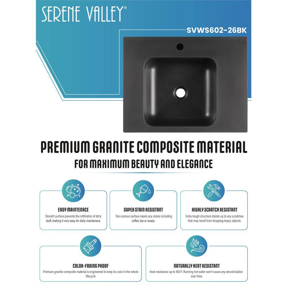 Matte Black Granite Wall-Mount Rectangular Bathroom Sink