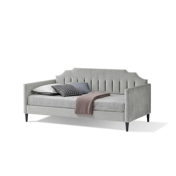 Benjara Light Gray Softly Upholstered Velvet Linen Tufted Twin Size Daybed