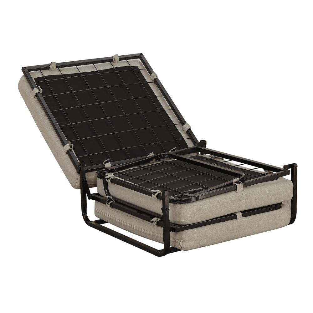 Soft Beige Fabric Folding Bed Ottoman with Metal Frame
