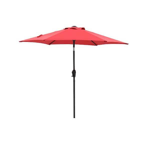 Unbranded 7.5 ft. Steel Outdoor Market Patio UV Resistant Umbrella, in Red Color, with Push Button Tilt Crank