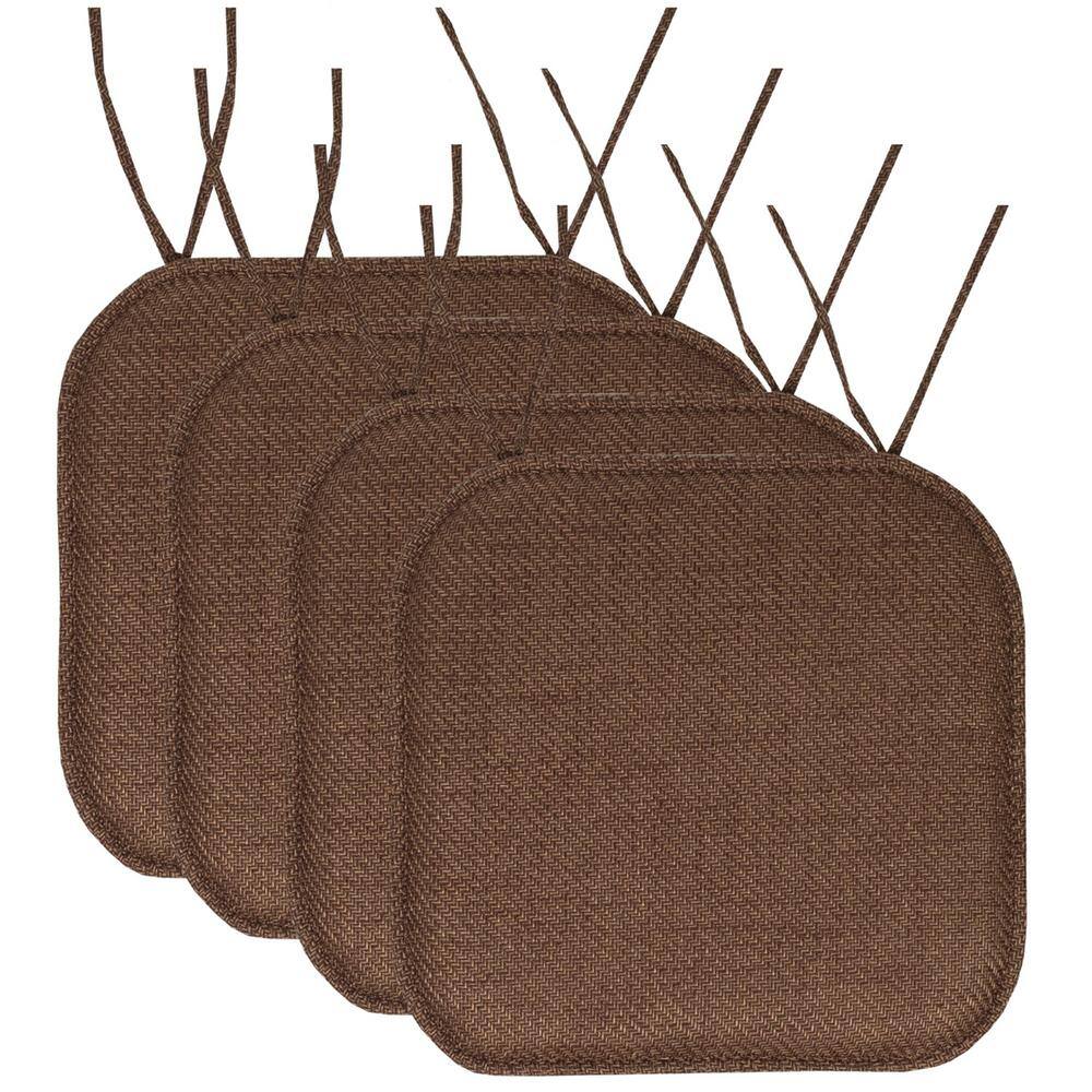 Brown, Herringbone Memory Foam Square 16 in. W x 16 in. D, Non-Slip Indoor/Outdoor Chair Seat Cushion with Ties(4-Pack) price history on PriceWatchPro