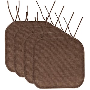 Brown, Herringbone Memory Foam Square 16 in. W x 16 in. D, Non-Slip Indoor/Outdoor Chair Seat Cushion with Ties(4-Pack)