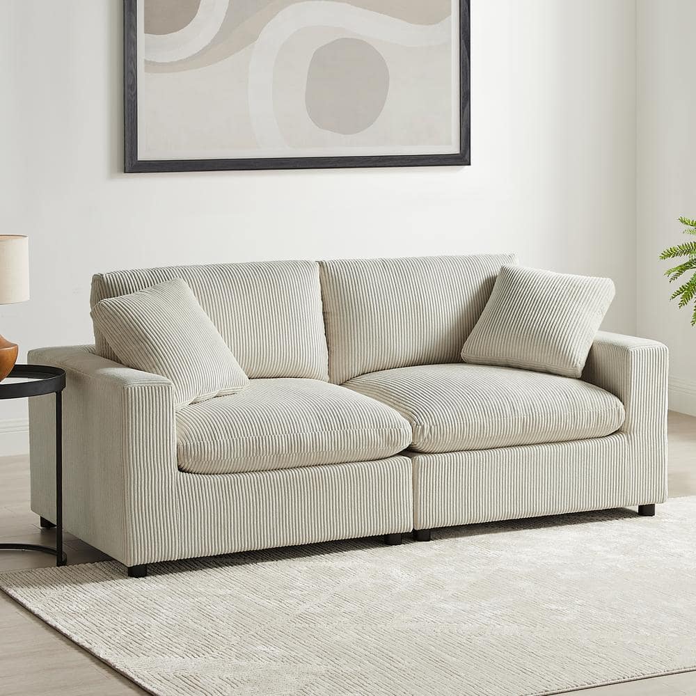Casella 80 in. Square Arm Corduroy Fabric Rectangle Down Cushion 2-Piece So