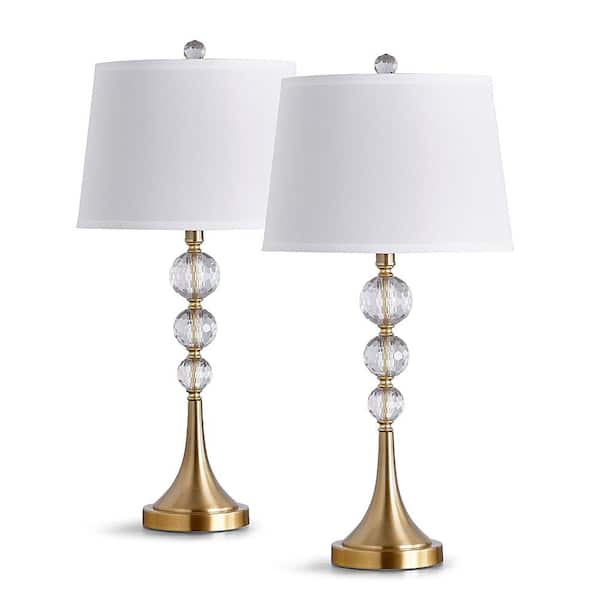 HomeGlam Madison 61 in. H Antique Brass Crystals Table and Floor Lamp Set (3-Piece)