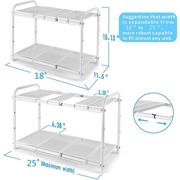 Oumilen 2 Tier Under Sink Expandable Storage Organizer Rack for Kitchen Bathroom White ST SINKR19 The Home Depot