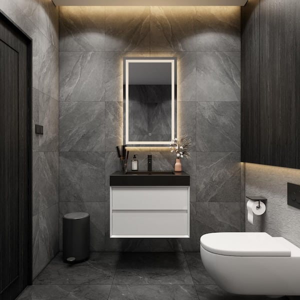 BV Better Vanity MIA 30 in. W x 20 in. D x 24 in. H Single Sink Floating Bath Vanity in Gloss White with Black Stainless Steel Top