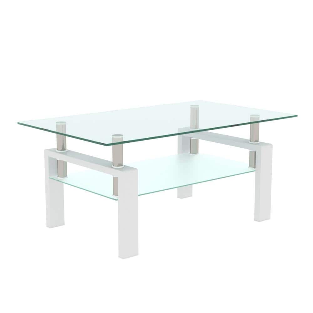 39.37 in. Modern Rectangle Glass Coffee Table with Metal Tube for Living Ro