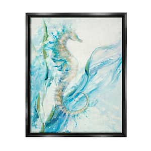 Nautical Seahorse Blue Fluid Ocean Water by Third and Wall Floater Frame Nature Wall Art Print 17 in. x 21 in.