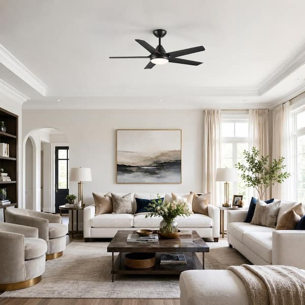 48 in. LED Indoor Black Ceiling Fan with Light Kit, Remote Control