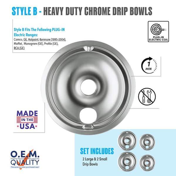 Range Kleen 6 in. 2-Small and 8 in. 2-Large B Style Drip Pan in Chrome (4-Pack)