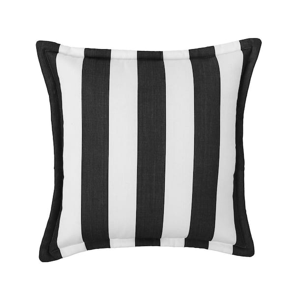 Cabana Stripe Black/White Set of Two 20 in. Flanged Outdoor Throw Pillows with Fill, with Zipper