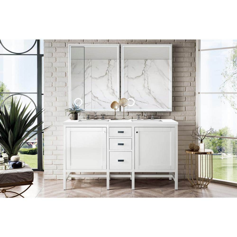 Addison 60.0 in. W x 23.5 in. D x 35.5 in. H Bathroom Vanity in Glossy White with White Zeus Quartz Top price history on PriceWatchPro