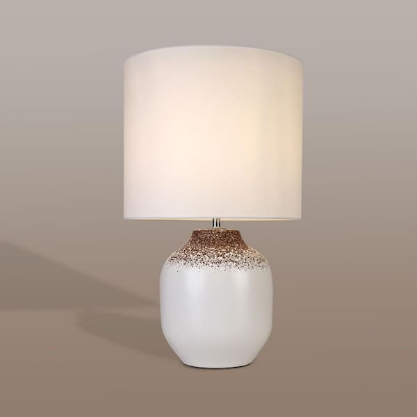 H22. 8 in. Antique Hand-Glazed Ceramic Table Lamp with Linen Drum Shade for Bedside, Bedroom or Living Room