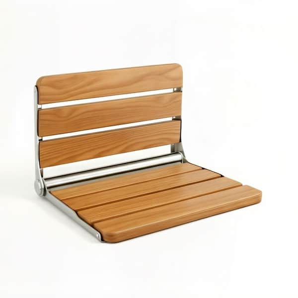 16 in. Folding Wood Shower Seat in Yellow for Small Shower Spaces, Wall Mounted, 400 lbs. Max Load for Inside Shower