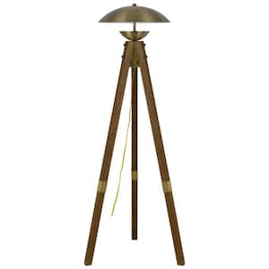 55 in. H Antique Brass 1 Light Dimmable Tripod Floor Lamp for Living Room with Metal Dome Shade