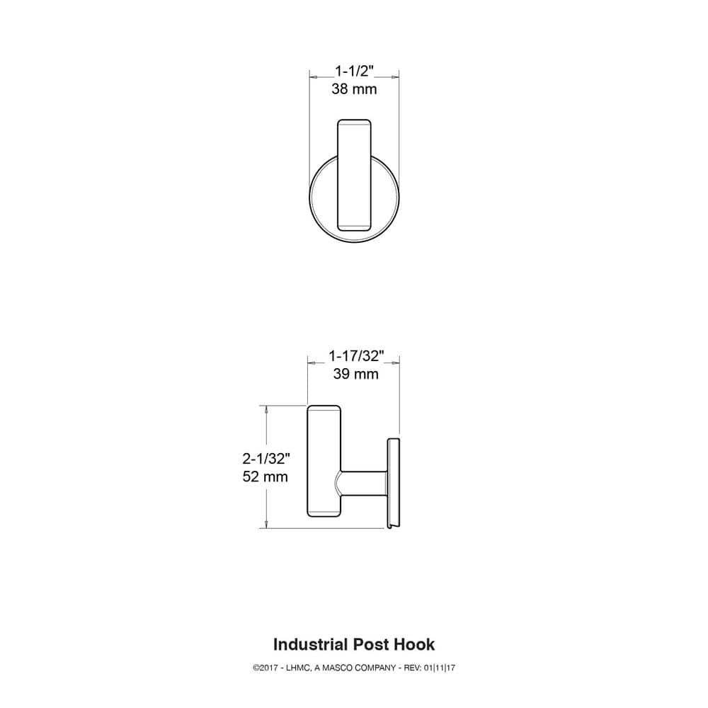 Flat Black Metal Single Post Hook for Coats and Hats