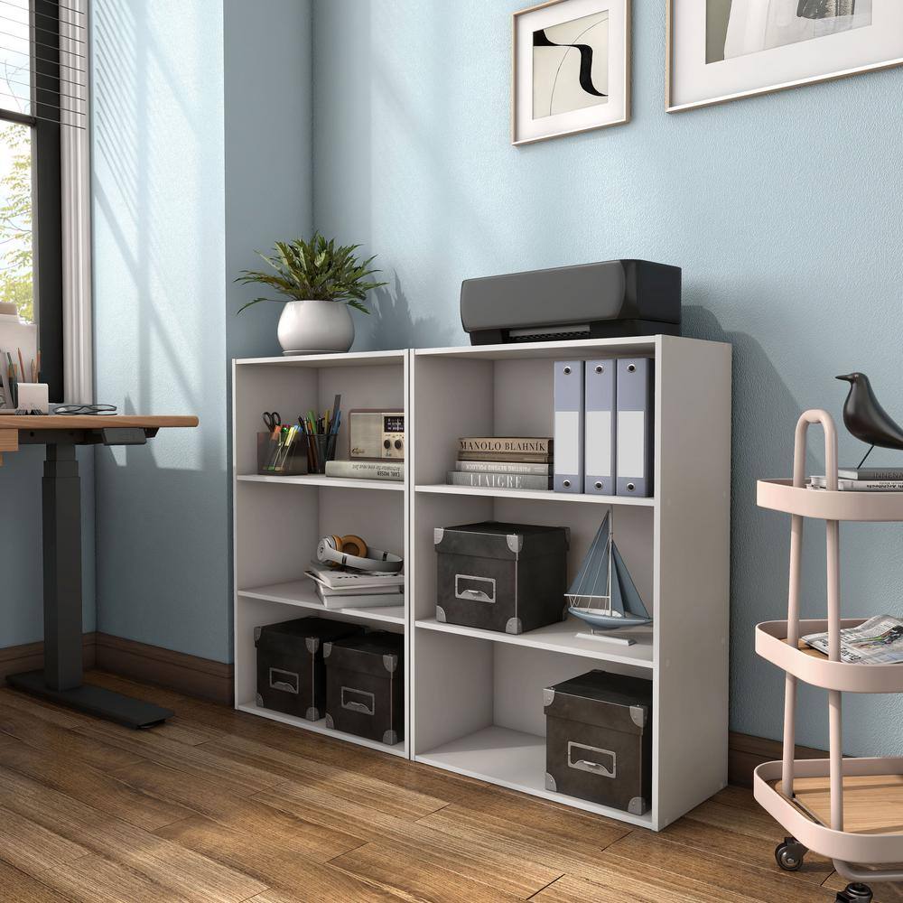 Quincy Light Gray Composite 3-Shelf Stackable Modular Bookcase