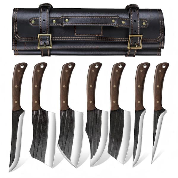 Professional 8-Piece High Carbon Stainless Steel Viking Butcher Knife Set with Knife Bag, Sharp Meat Cleaver Knife