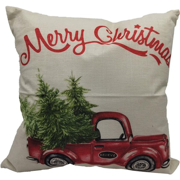 Christmas Time 15.5 in. Retro Truck Merry Christmas Throw Pillow