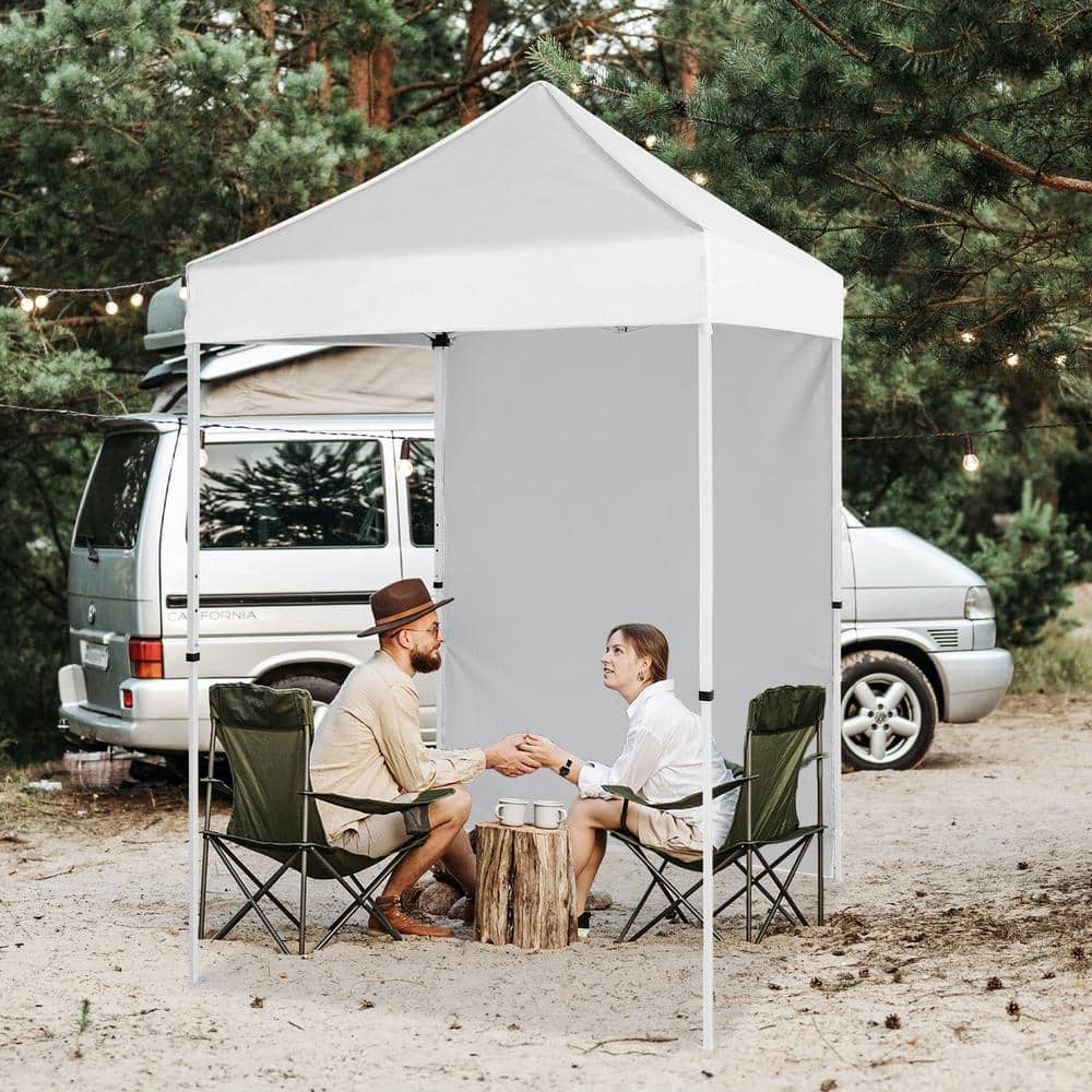 White 5x5 Outdoor Portable Canopy Tent with Sunwall and Carry Bag