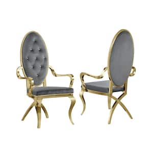 Ted Dark Gray Gold Stainless Steel Arm Chairs (Set of 2)
