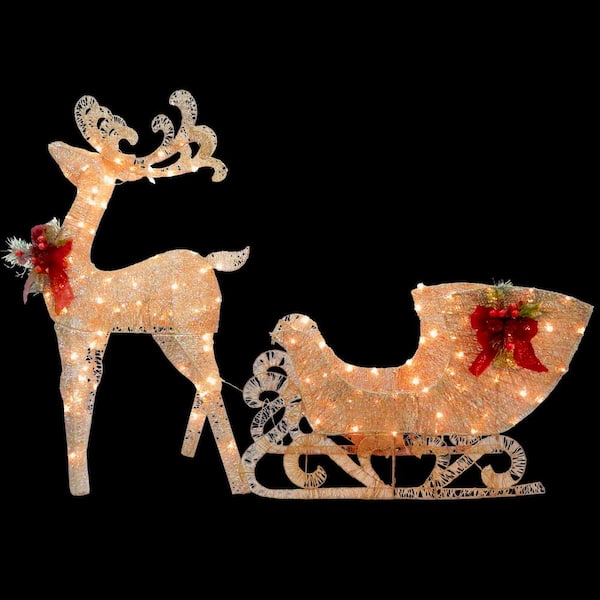 National Tree Company Reindeer and Santa's Sleigh with LED Lights