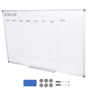 Calendar Whiteboard, 24 in. x 36 in. White with MDF Sticker Plastic Framed, Cork Memo Board Dry Erase Calendar Boar