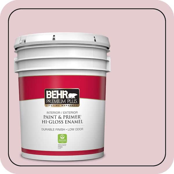 BEHR PREMIUM PLUS 5 gal. #100C-2 Cool Pink Hi-Gloss Enamel Interior/Exterior Paint & Primer