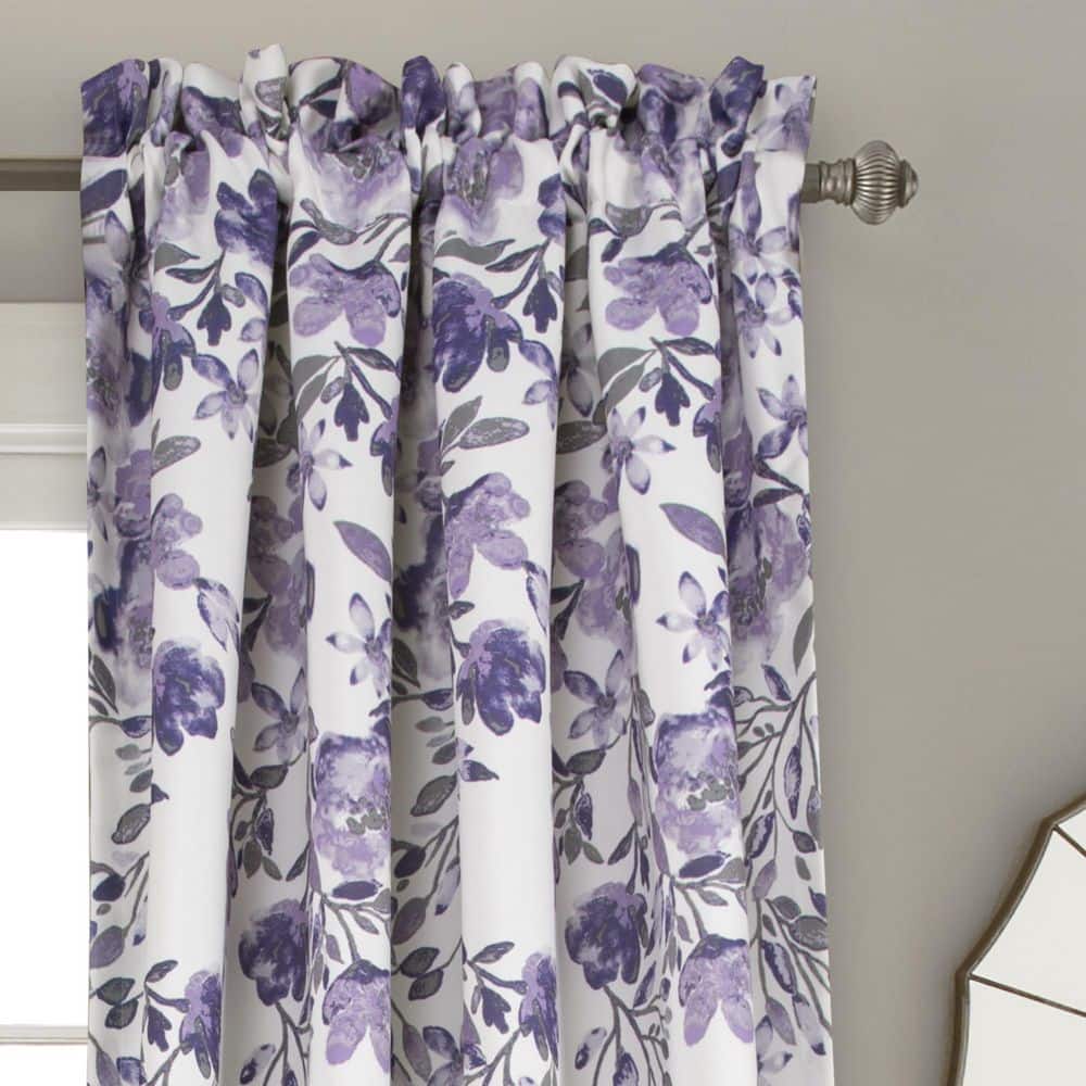 Tanisha Purple and Gray Floral Polyester Blackout Curtain Panels