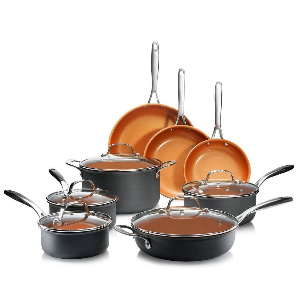 Stackable Non-stick 5 Piece Copper Cast Stackable Pots & Pans Set, Gold  cast iron cookware