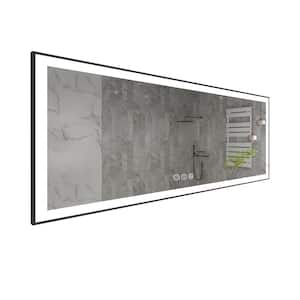 LINE 82 in. W x 32 in. H Rectangular Black Framed Wall Mount Anti-Fog Bathroom Vanity Mirror with LED Light and Memory