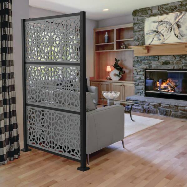 Barrette Outdoor Living 2 ft. x 4 ft. Fretwork Gray Polypropylene Decorative Screen Panel 73050381