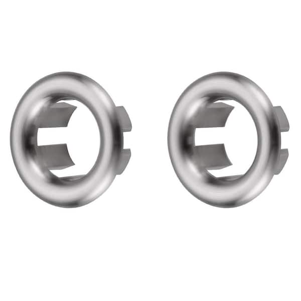 1.2 in. Plastic Sink Basin Trim Overflow Cover Insert in Hole Round Caps in Brushed Nickel (2-Pack)