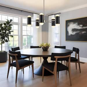 Cobina 5-Light Modern Black Polished Nickel Sputnik Cylinder Pendant Dimmable Integrated LED Chandelier for Living Room