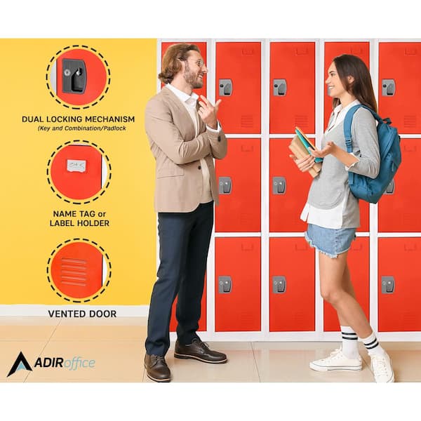 629-Series 72 in. H 3-Tier Steel Key Lock 3-Shelf Storage Locker Free Standing Cabinets for Home, School, Gym in Red