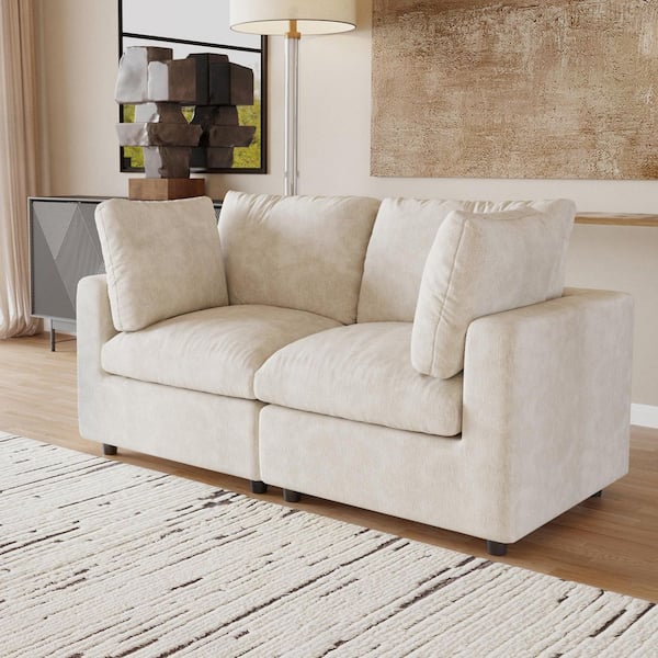 67 in. Square Arm Chenille Fabric 2-Piece Modular Free Combination Sectional Sofa in. Beige