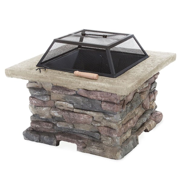 28.5 in. Square Stone Gray MGO Wood Burning Outdoor Fire Pit