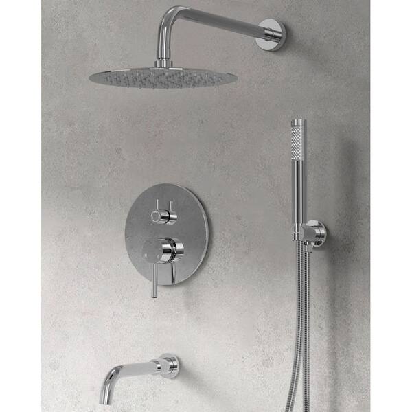 Pressure Balance 3-Spray Dual Wall Mount 10 in. Fixed and Handheld Shower Head 2.5 GPM in Chrome Valve Included