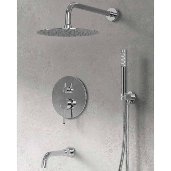 Pressure Balance 3-Spray Dual Wall Mount 10 in. Fixed and Handheld Shower Head 2.5 GPM in Chrome Valve Included