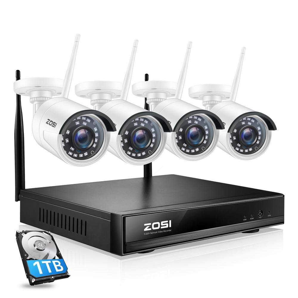 ZOSI 8-Channel 1080p 1TB Hard Drive NVR Security Camera System with 4 ...