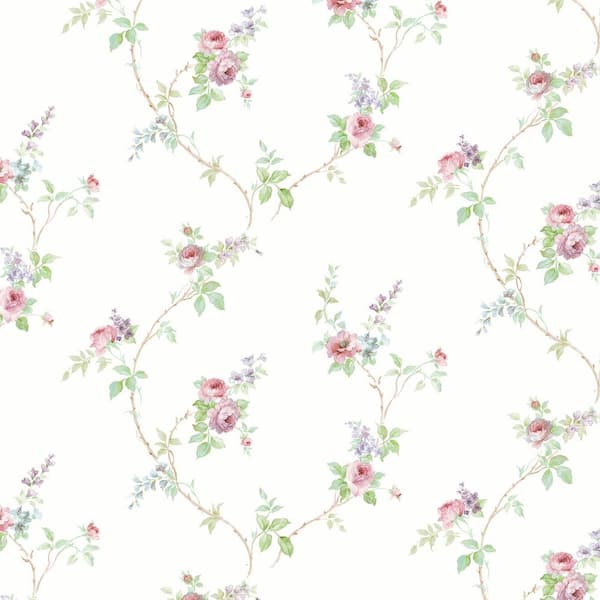 White Wedding Trail Wallpaper in Pink, Purple and Blue