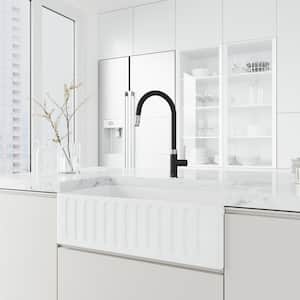Bristol Single Handle Pull-Down Sprayer Kitchen Faucet in Stainless Steel and Matte Black