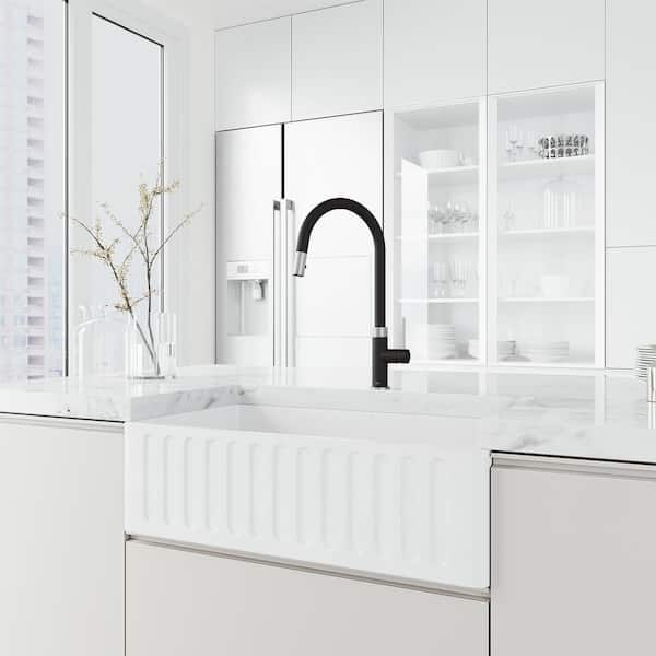 Bristol Single Handle Pull-Down Sprayer Kitchen Faucet in Stainless Steel and Matte Black