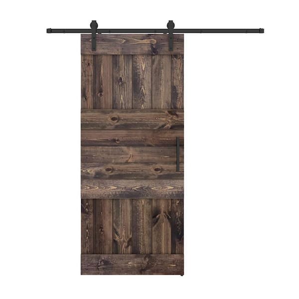 Mid Lite 38 in. x 84 in. Dark Brown Finished Pine Wood Sliding Barn Door with Hardware Kit (DIY)