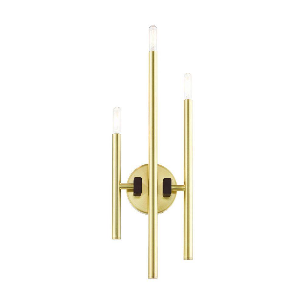 Denmark Satin Brass 3-Light Wall Sconce with Bronze Accents
