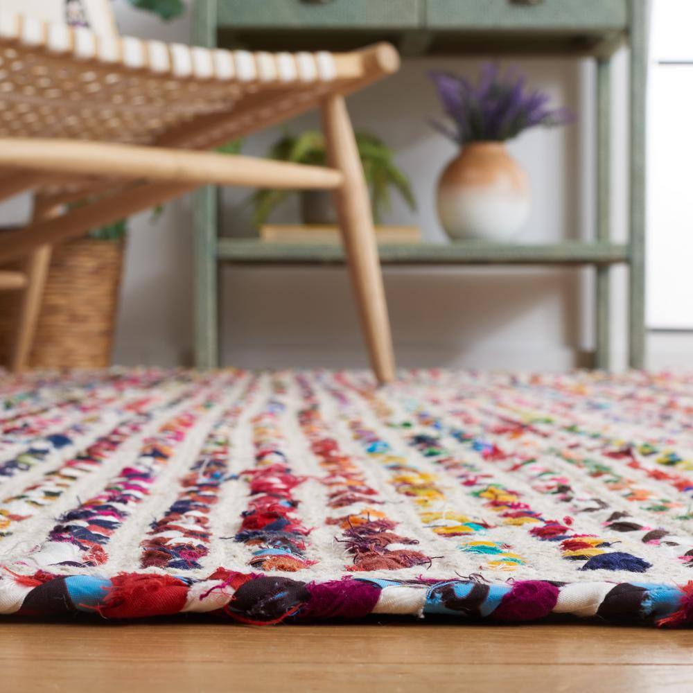 Ivory and Multicolor Braided Cotton Reversible Area Rug