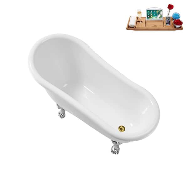 Streamline 53 in. Acrylic Clawfoot Non-Whirlpool Bathtub in Glossy White  with Polished Gold Drain And Polished Chrome Clawfeet N488CH-IN-GLD - The  Home Depot