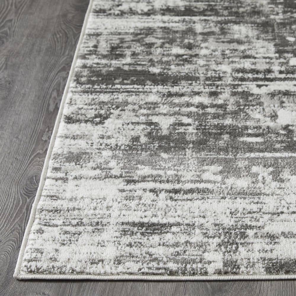 Gray Abstract 9' x 12' Stain-Resistant Synthetic Area Rug