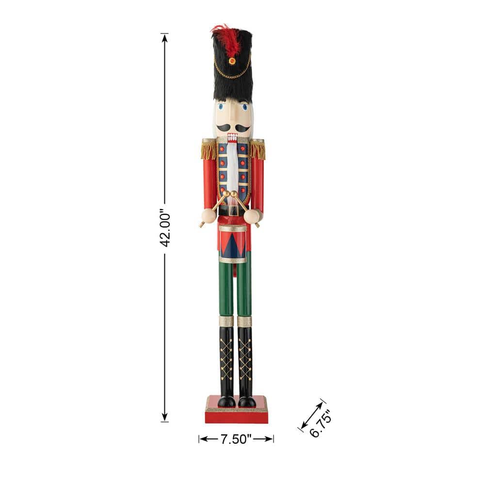 42" Red Green Gold Wooden Christmas Nutcracker with Felt Hat